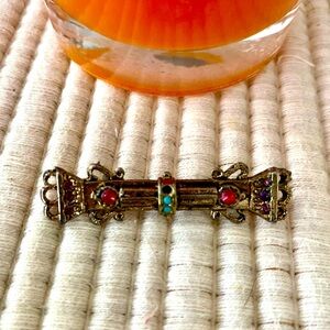 VINTAGE BAR PIN BROOCH SEED BEADS GEMSTONES JEWELRY LAPEL PIN